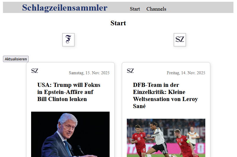 Screenshot von der Hauptseite